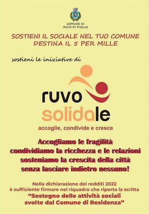Al via la raccolta del 5 x 1000 per il Comune di Ruvo Di Puglia, il ricavato verrà destinato ad attività sociali