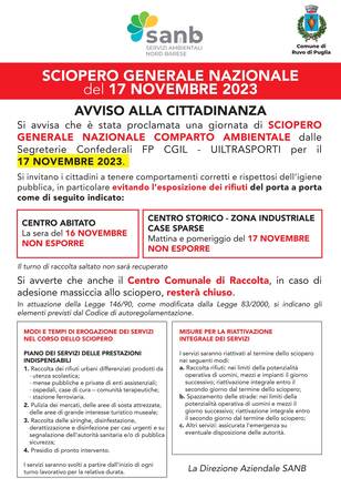 Il personale SANB aderisce allo sciopero generale del 17 novembre