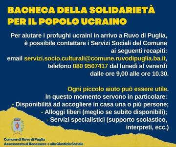 Bacheca della solidarietà per il popolo ucraino: l’iniziativa dell’Assessorato per coordinare le attività di accoglienza