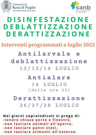 Il calendario delle disinfestazioni di luglio