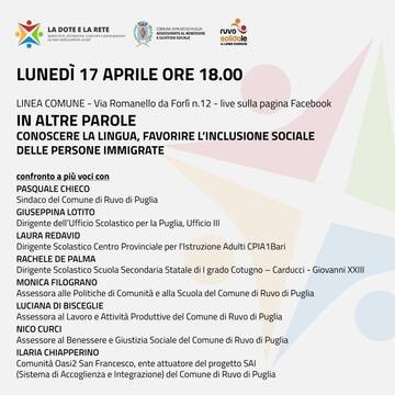 L’insegnamento della lingua italiana ai cittadini stranieri come primo passo per una buona e compiuta integrazione. se ne parla lunedì 17 a “La dote e la rete”