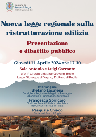 Nuova Legge Regionale Sulla Ristrutturazione Edilizia, giovedì 11 presentazione e dibattito 