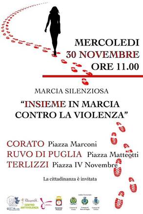 “Insieme in marcia contro la violenza” mercoledì 30 manifestazione silenziosa per l’eliminazione della violenza contro le donne