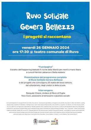 “Ruvo Solidale Genera Bellezza”, venerdì al Teatro Comunale l’evento di presentazione dei progetti