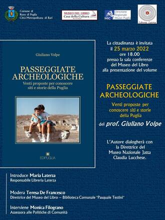 Il libro sulle “Passeggiate Archeologiche” di Giuliano Volpe presentato venerdì a Palazzo Caputi