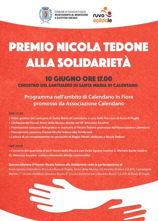  “Premio Nicola Tedone alla solidarietà”, sabato la proclamazione dei vincitori