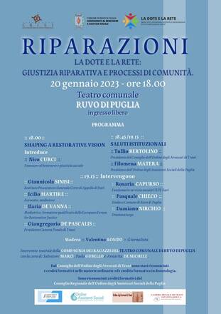 Giustizia riparativa e processi di comunità, Venerdì 20 gennaio incontro pubblico 