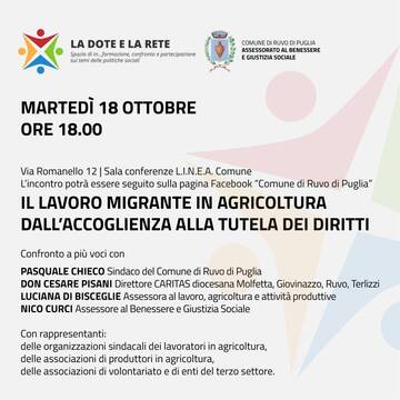 “IL LAVORO MIGRANTE IN AGRICOLTURA. DALL’ACCOGLIENZA ALLA TUTELA DEI DIRITTI” 