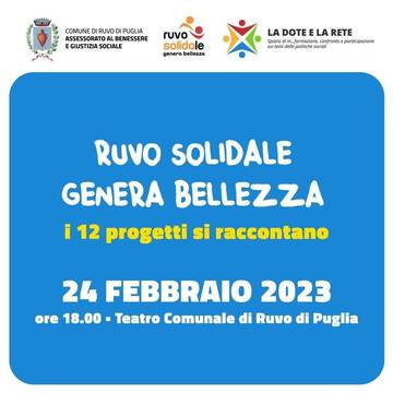 “Ruvo Solidale Genera Bellezza” venerdì 24 febbraio i 12 progetti vincitori si raccontano