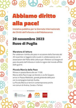 Giornata Mondiale per l’Infanzia e l’Adolescenza, Ruvo di Puglia si mobilita per il “Diritto alla pace”
