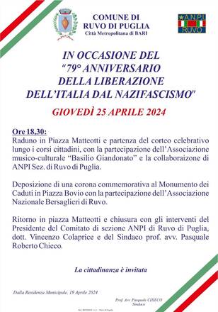 Il programma delle celebrazioni del 25 aprile